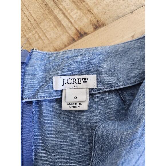 J. Crew Chambray 3/4 Length Ruffle Flare Dress Women's Size 0 Shift Coastal - Picture 4 of 11